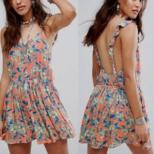 Free People Dear You Dress Clementine Blue Ruffle High Low Mini Dress